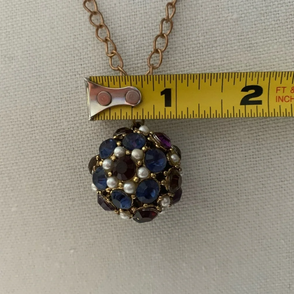 Purple & Blue Rhinestone Orb Pendant With Chain - Picture 6 of 7